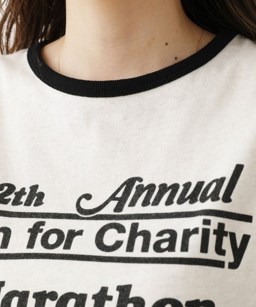 RODEO CROWNS WIDE BOWL（ロデオクラウンズワイドボウル）の「82MarathonリンガーTシャツ（Tシャツ/カットソー・レディース・ネイビー/オフホワイト/グレー×ホワイト・FREE）」の12枚目の写真