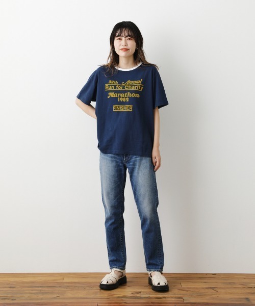 RODEO CROWNS WIDE BOWL（ロデオクラウンズワイドボウル）の「82MarathonリンガーTシャツ（Tシャツ/カットソー・レディース・ネイビー/オフホワイト/グレー×ホワイト・FREE）」の7枚目の写真