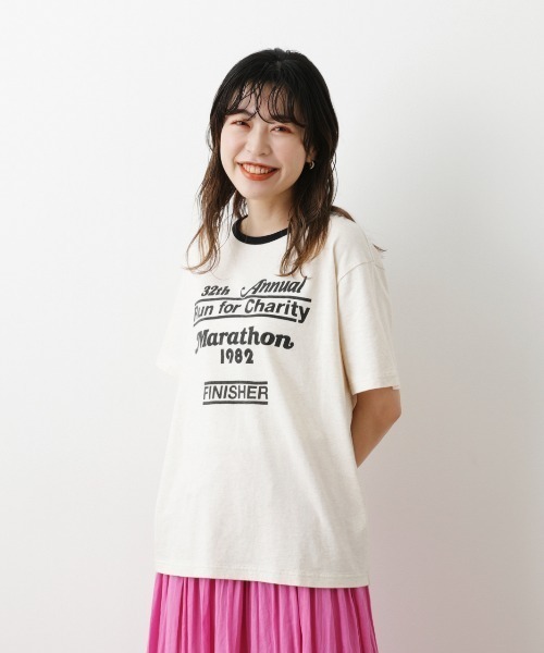 RODEO CROWNS WIDE BOWL（ロデオクラウンズワイドボウル）の「82MarathonリンガーTシャツ（Tシャツ/カットソー・レディース・ネイビー/オフホワイト/グレー×ホワイト・FREE）」の20枚目の写真
