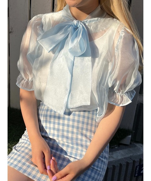 WC(ダブル シー)の「シアーリボンブラウス(シャツ/ブラウス・レディース・ホワイト/ブラック/サックスブルー・FREE)」の3枚目の写真