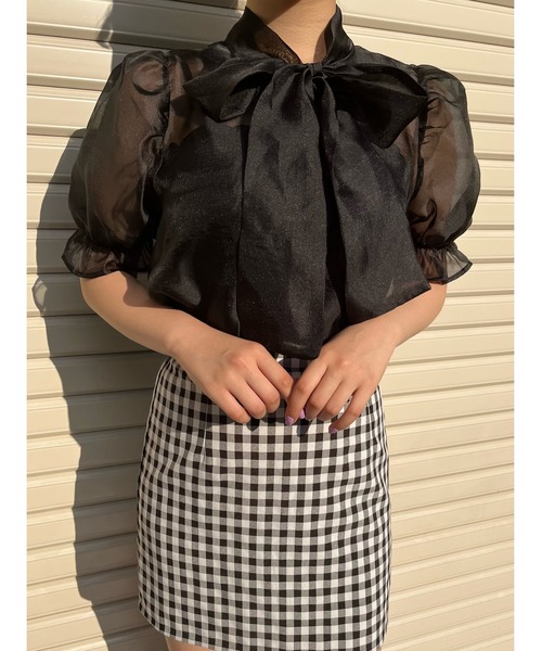 WC(ダブル シー)の「シアーリボンブラウス(シャツ/ブラウス・レディース・ホワイト/ブラック/サックスブルー・FREE)」の9枚目の写真