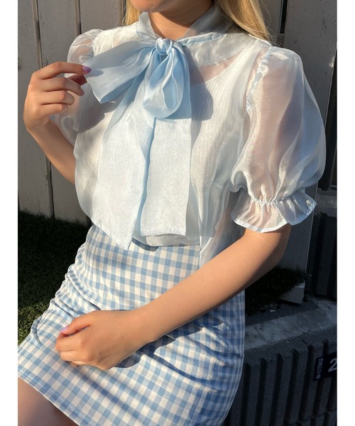 WC(ダブル シー)の「シアーリボンブラウス(シャツ/ブラウス・レディース・ホワイト/ブラック/サックスブルー・FREE)」の7枚目の写真