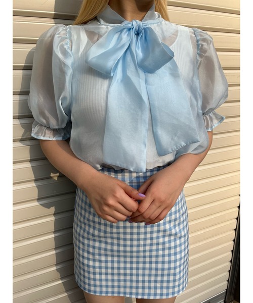 WC(ダブル シー)の「シアーリボンブラウス(シャツ/ブラウス・レディース・ホワイト/ブラック/サックスブルー・FREE)」の8枚目の写真