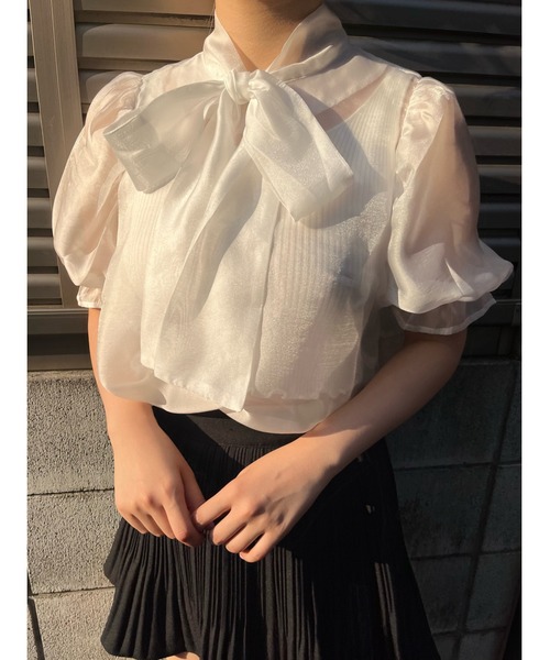 WC(ダブル シー)の「シアーリボンブラウス(シャツ/ブラウス・レディース・ホワイト/ブラック/サックスブルー・FREE)」の4枚目の写真