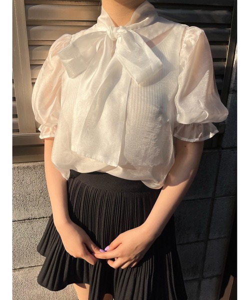 WC(ダブル シー)の「シアーリボンブラウス(シャツ/ブラウス・レディース・ホワイト/ブラック/サックスブルー・FREE)」の5枚目の写真