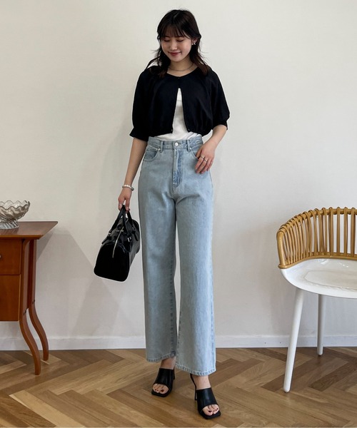 EPIMI E'PIMMY（エピミエピミー）の「クロップドエンボスブラウスカーディガン（カーディガン/ボレロ・レディース・ブラック/アイボリー・MEDIUM）」の8枚目の写真