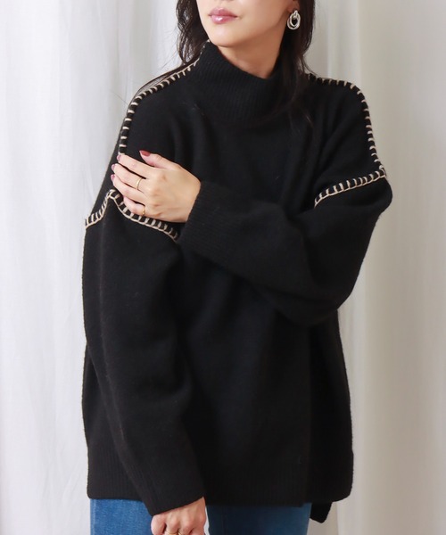 libelle more(リベル モア)の「配色ハンドステッチニット(ニット/セーター・レディース・ブラック/イエロー/グリーン/アイボリー/モカ・M/L)」の2枚目の写真