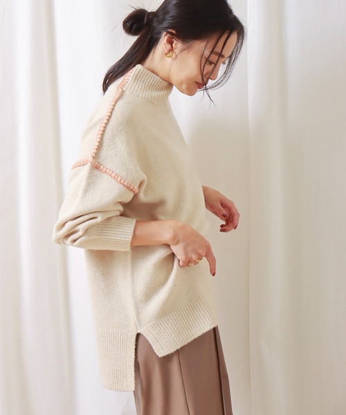 libelle more(リベル モア)の「配色ハンドステッチニット(ニット/セーター・レディース・ブラック/イエロー/グリーン/アイボリー/モカ・M/L)」の9枚目の写真