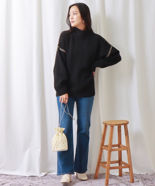 libelle more(リベル モア)の「配色ハンドステッチニット(ニット/セーター・レディース・ブラック/イエロー/グリーン/アイボリー/モカ・M/L)」の21枚目の写真