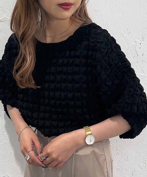 apres jour mignon(アプレジュールミニョン)の「ポコポコ半袖トップス【ZOZOTOWN限定アイテム】(Tシャツ/カットソー・レディース・ライトブルー/ブラック/グリーン/アイボリー・X-LARGE/フリー)」の5枚目の写真