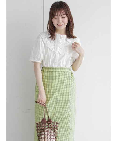 ehka sopo(エヘカソポ)の「レースビッグ襟ブラウス(シャツ/ブラウス・レディース・ブラック/グレー/オフホワイト/キナリ・フリ-)」の2枚目の写真