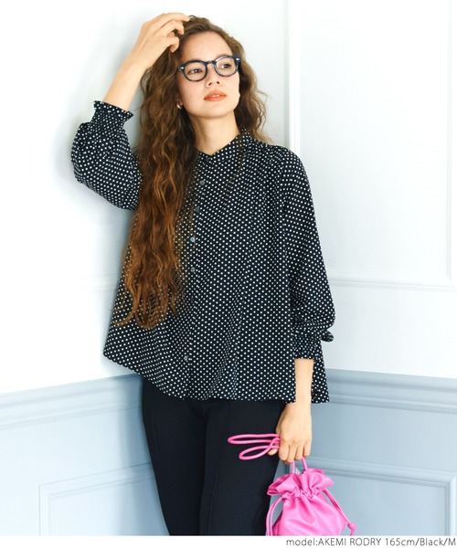 美品 kubo san made ドット スタンドカラーチュニックブラウス コットンブロード スタンドカラーチュニックブラウス | maison