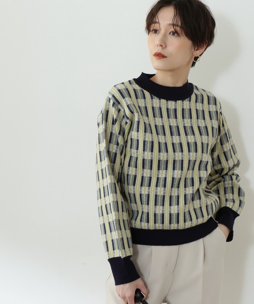 N.(N. Natural Beauty Basic)(エヌエヌナチュラルビューティーベーシック)の「【松井愛莉さん着用】◆チェックジャガードニット(ニット/セーター・レディース・ブルー/ネイビー/パープル・MEDIUM)」の2枚目の写真