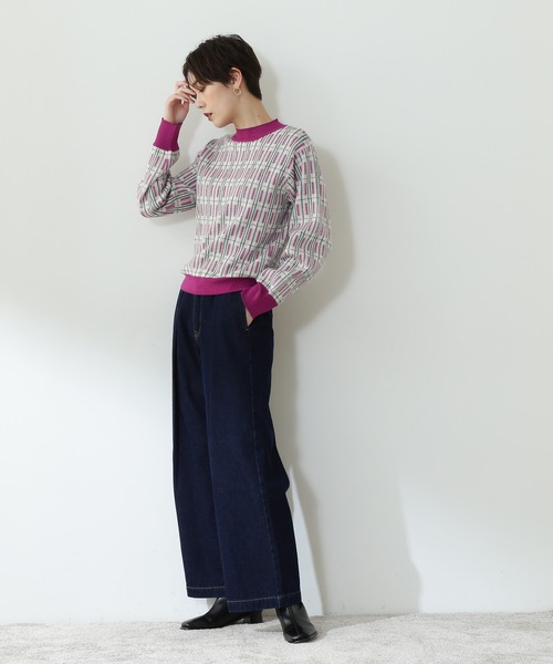 N.(N. Natural Beauty Basic)(エヌエヌナチュラルビューティーベーシック)の「【松井愛莉さん着用】◆チェックジャガードニット(ニット/セーター・レディース・ブルー/ネイビー/パープル・MEDIUM)」の8枚目の写真