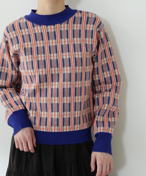 N.(N. Natural Beauty Basic)(エヌエヌナチュラルビューティーベーシック)の「【松井愛莉さん着用】◆チェックジャガードニット(ニット/セーター・レディース・ブルー/ネイビー/パープル・MEDIUM)」の13枚目の写真