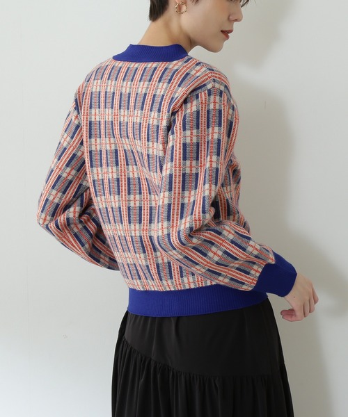 N.(N. Natural Beauty Basic)(エヌエヌナチュラルビューティーベーシック)の「【松井愛莉さん着用】◆チェックジャガードニット(ニット/セーター・レディース・ブルー/ネイビー/パープル・MEDIUM)」の12枚目の写真