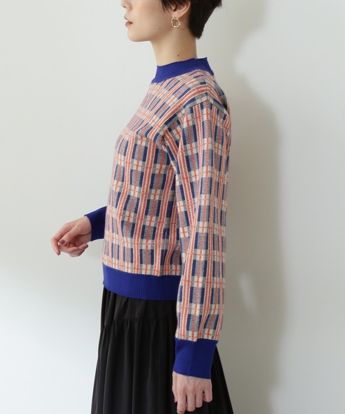 N.(N. Natural Beauty Basic)(エヌエヌナチュラルビューティーベーシック)の「【松井愛莉さん着用】◆チェックジャガードニット(ニット/セーター・レディース・ブルー/ネイビー/パープル・MEDIUM)」の11枚目の写真