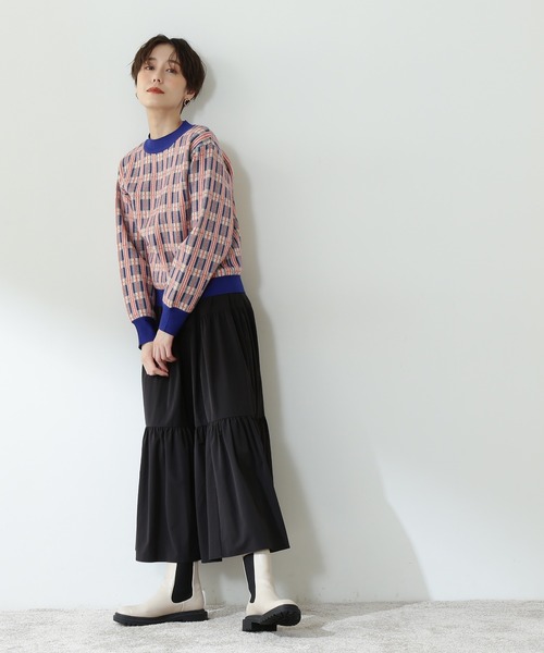 N.(N. Natural Beauty Basic)(エヌエヌナチュラルビューティーベーシック)の「【松井愛莉さん着用】◆チェックジャガードニット(ニット/セーター・レディース・ブルー/ネイビー/パープル・MEDIUM)」の9枚目の写真