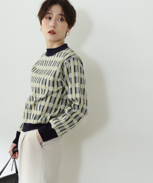 N.(N. Natural Beauty Basic)(エヌエヌナチュラルビューティーベーシック)の「【松井愛莉さん着用】◆チェックジャガードニット(ニット/セーター・レディース・ブルー/ネイビー/パープル・MEDIUM)」の6枚目の写真