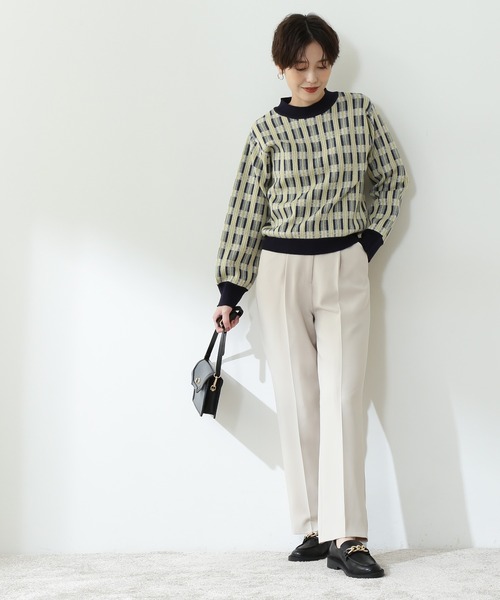 N.(N. Natural Beauty Basic)(エヌエヌナチュラルビューティーベーシック)の「【松井愛莉さん着用】◆チェックジャガードニット(ニット/セーター・レディース・ブルー/ネイビー/パープル・MEDIUM)」の5枚目の写真