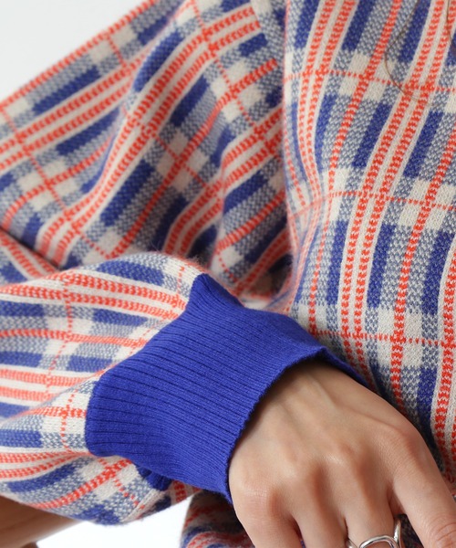 N.(N. Natural Beauty Basic)(エヌエヌナチュラルビューティーベーシック)の「【松井愛莉さん着用】◆チェックジャガードニット(ニット/セーター・レディース・ブルー/ネイビー/パープル・MEDIUM)」の14枚目の写真