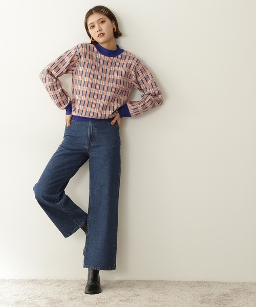 N.(N. Natural Beauty Basic)(エヌエヌナチュラルビューティーベーシック)の「【松井愛莉さん着用】◆チェックジャガードニット(ニット/セーター・レディース・ブルー/ネイビー/パープル・MEDIUM)」の17枚目の写真