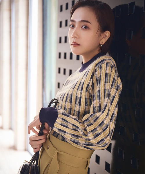 N.(N. Natural Beauty Basic)(エヌエヌナチュラルビューティーベーシック)の「【松井愛莉さん着用】◆チェックジャガードニット(ニット/セーター・レディース・ブルー/ネイビー/パープル・MEDIUM)」の16枚目の写真