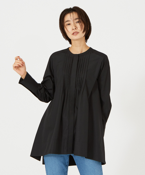 qualite（カリテ）の「ピンタックシャツ（シャツ/ブラウス・レディース・ブラック/オフホワイト/サックスブルー・フリー）」の2枚目の写真