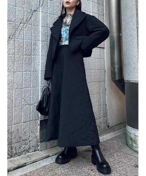 rienda(リエンダ)の「キルティングライトフレアスカート(スカート・レディース・ライム/ピンク/ブラック・MEDIUM/SMALL)」の2枚目の写真