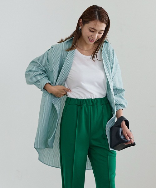 KOBE LETTUCE（コウベレタス）の「ストライプビッグシャツ（シャツ/ブラウス・レディース・マスタード/ピンク/グリーン/パープル/ブルー・FREE）」の2枚目の写真