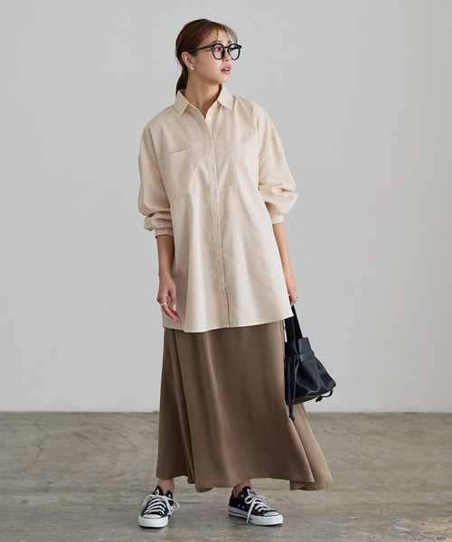 KOBE LETTUCE（コウベレタス）の「ストライプビッグシャツ（シャツ/ブラウス・レディース・マスタード/ピンク/グリーン/パープル/ブルー・FREE）」の11枚目の写真