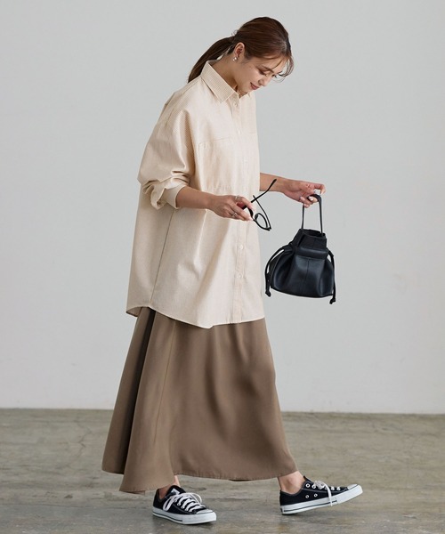 KOBE LETTUCE（コウベレタス）の「ストライプビッグシャツ（シャツ/ブラウス・レディース・マスタード/ピンク/グリーン/パープル/ブルー・FREE）」の12枚目の写真