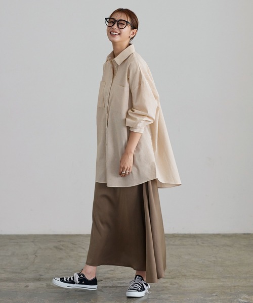 KOBE LETTUCE（コウベレタス）の「ストライプビッグシャツ（シャツ/ブラウス・レディース・マスタード/ピンク/グリーン/パープル/ブルー・FREE）」の7枚目の写真