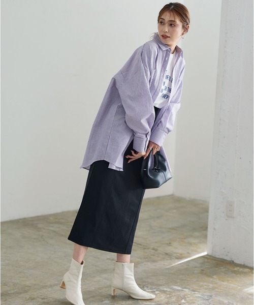 KOBE LETTUCE（コウベレタス）の「ストライプビッグシャツ（シャツ/ブラウス・レディース・マスタード/ピンク/グリーン/パープル/ブルー・FREE）」の14枚目の写真