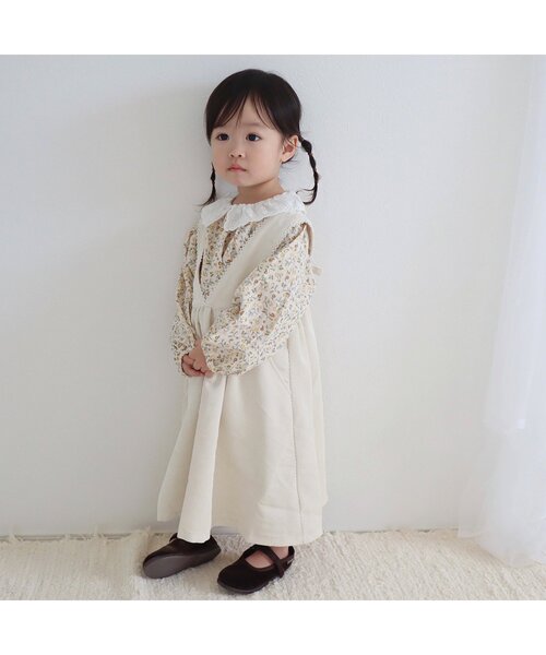 apres les cours（アプレレクール）の「WEB限定 レース付き後ろリボンジャンスカ（ジャンパースカート・キッズ・アイボリー/ミント・90/100/110/120/80/130）」の3枚目の写真