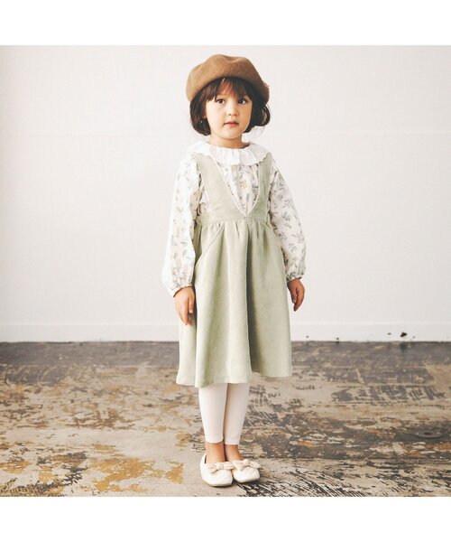 apres les cours（アプレレクール）の「WEB限定 レース付き後ろリボンジャンスカ（ジャンパースカート・キッズ・アイボリー/ミント・90/100/110/120/80/130）」の7枚目の写真