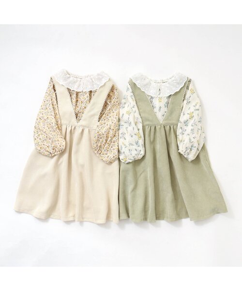 apres les cours（アプレレクール）の「WEB限定 レース付き後ろリボンジャンスカ（ジャンパースカート・キッズ・アイボリー/ミント・90/100/110/120/80/130）」の9枚目の写真