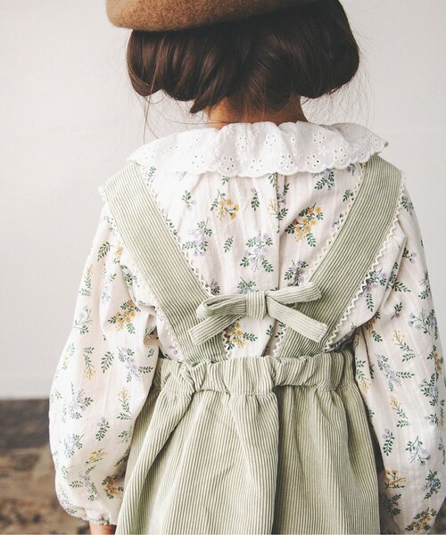 apres les cours（アプレレクール）の「WEB限定 レース付き後ろリボンジャンスカ（ジャンパースカート・キッズ・アイボリー/ミント・90/100/110/120/80/130）」の13枚目の写真