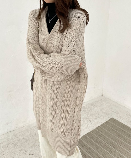 Lamoa(ラモア)の「Lamoa/ケーブルニット ルーズ カーディガン(カーディガン/ボレロ・レディース・グレー/アイボリー・FREE)」の13枚目の写真