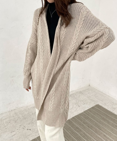 Lamoa(ラモア)の「Lamoa/ケーブルニット ルーズ カーディガン(カーディガン/ボレロ・レディース・グレー/アイボリー・FREE)」の14枚目の写真