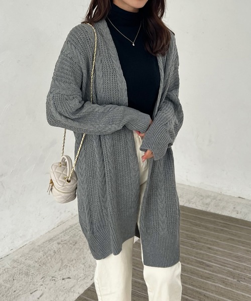 Lamoa(ラモア)の「Lamoa/ケーブルニット ルーズ カーディガン(カーディガン/ボレロ・レディース・グレー/アイボリー・FREE)」の16枚目の写真