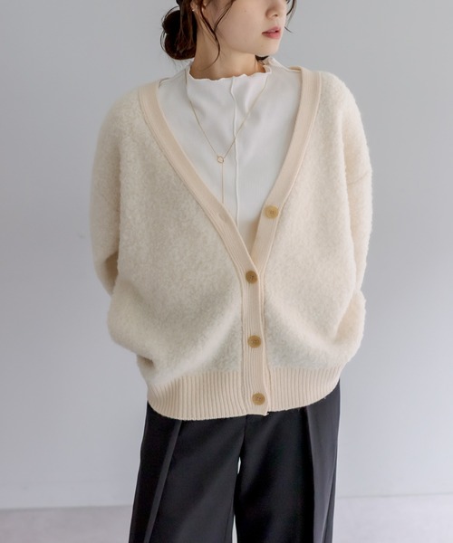 PUAL CE CIN（ピュアルセシン）の「ループヤーンカーディガン（カーディガン/ボレロ・レディース・チャコールグレー/ベージュ/アイボリー・FREE）」の2枚目の写真