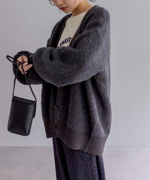 PUAL CE CIN（ピュアルセシン）の「ループヤーンカーディガン（カーディガン/ボレロ・レディース・チャコールグレー/ベージュ/アイボリー・FREE）」の9枚目の写真