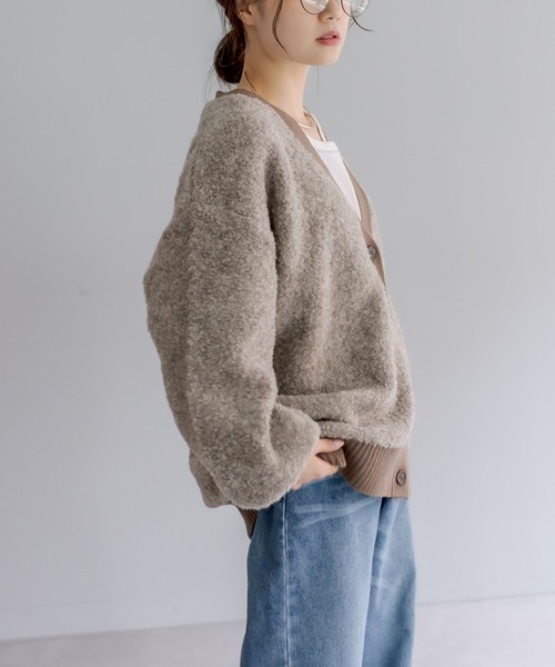 PUAL CE CIN（ピュアルセシン）の「ループヤーンカーディガン（カーディガン/ボレロ・レディース・チャコールグレー/ベージュ/アイボリー・FREE）」の5枚目の写真