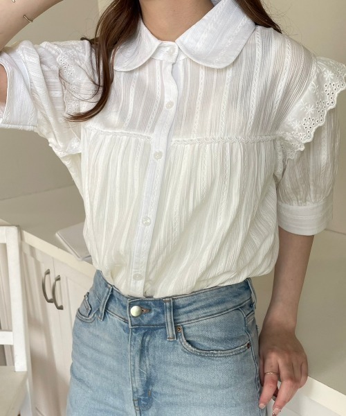 OLUPIC（オルピック）の「OLUPIC/【WEB限定】ストライプレースパフスリーブブラウス（シャツ/ブラウス・レディース・ブラック/グリーン/ホワイト・FREE）」の17枚目の写真