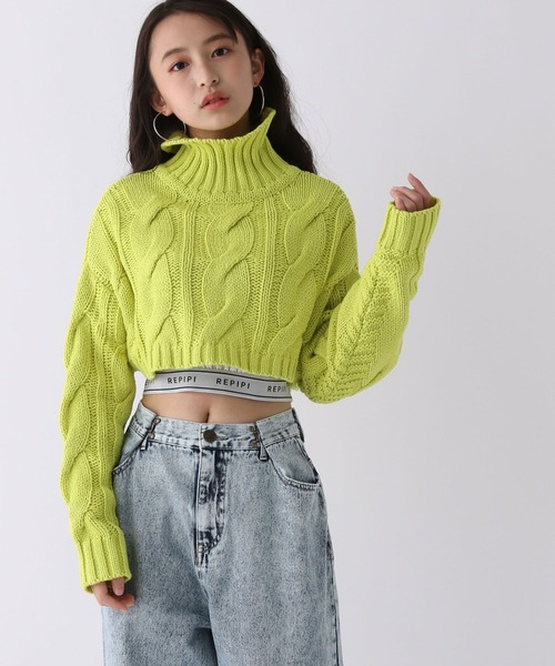 repipi armario(レピピ アルマリオ)の「ケーブルショートニット(ニット/セーター・キッズ・ブラック/ベージュ/イエロー・LARGE/MEDIUM)」の3枚目の写真