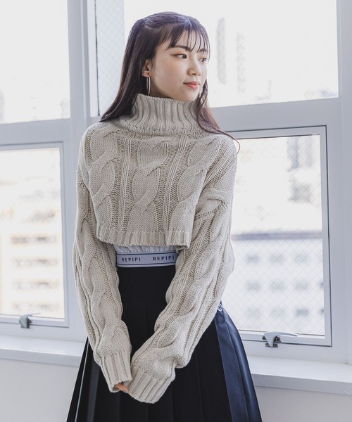 repipi armario(レピピ アルマリオ)の「ケーブルショートニット(ニット/セーター・キッズ・ブラック/ベージュ/イエロー・LARGE/MEDIUM)」の9枚目の写真