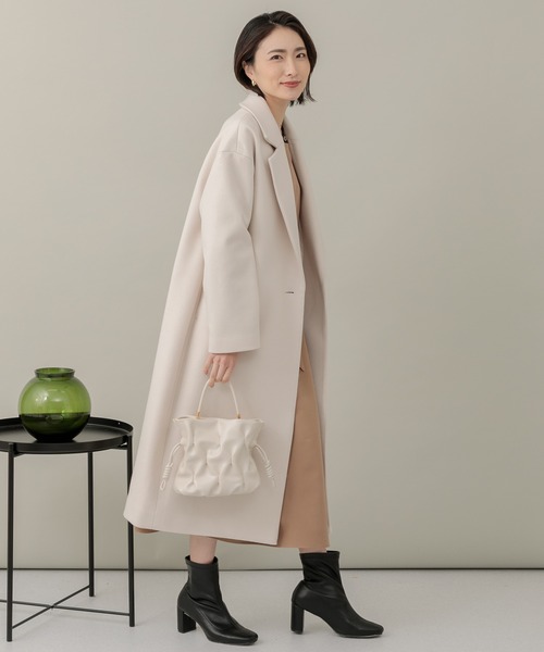 KATHARINE ROSS（キャサリンロス）の「【KATHARINE ROSS】日本製 ニードルジャージチェスターコート（チェスターコート・レディース・ネイビー/ライトグリーン/アイボリー・MEDIUM）」の4枚目の写真