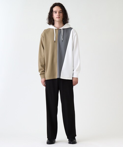 tk.TAKEO KIKUCHI（ティーケータケオキクチ）の「◆L&Sアシンメトリーフーディ（パーカー・メンズ・ホワイト系5/ベージュ系4/ダークグリーン系4・01/02/03/04）」の7枚目の写真