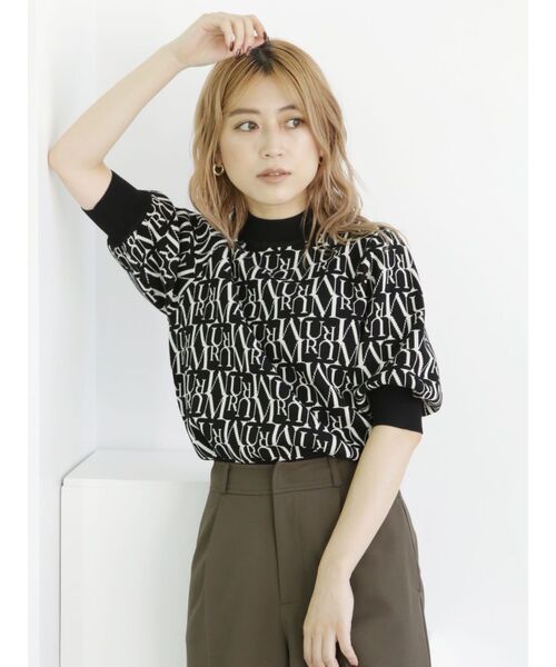 MURUA(ムルーア)の「パターンジャガートハーフニット(ニット/セーター・レディース・ブラック/オレンジ/ブルー/グリーン・FREE)」の5枚目の写真